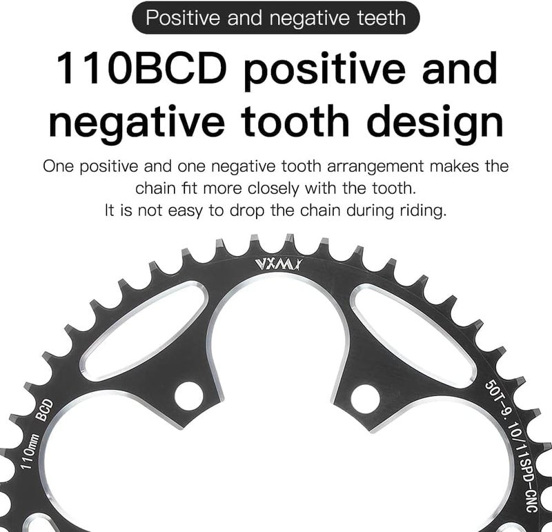 YBEKI 110BCD Chainring - CNC Machined 7075-T6 Aluminum Narrow-Wide Chainwheel for Road Bikes (36-58T Options) | 8-12 Speed Compatible | Ultra-Lightweight | Anti-Drop Design ﻿ (Black/Red) - Image 2